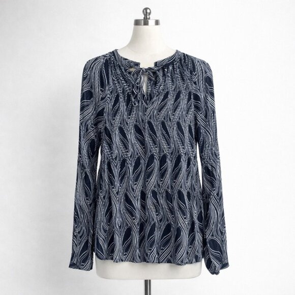 Michael Kors Tops - Michael Kors Long Sleeve Navy Wave Print Blouse